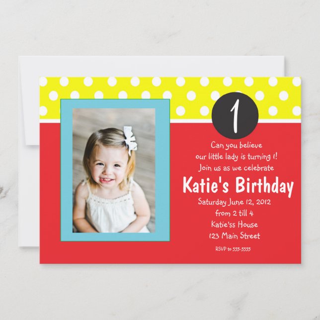 Invitation anniversaire de enfant des points rouge (Devant)