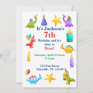 Invitation Anniversaire de enfant Dino coloré