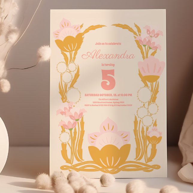 Invitation Anniversaire de enfant d'or rose rétro (Créateur téléchargé)