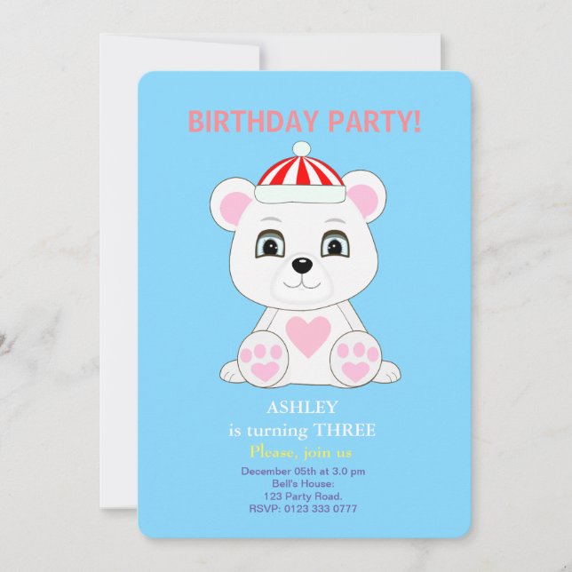 Invitation Anniversaire de enfant d'ours polaire (Devant)