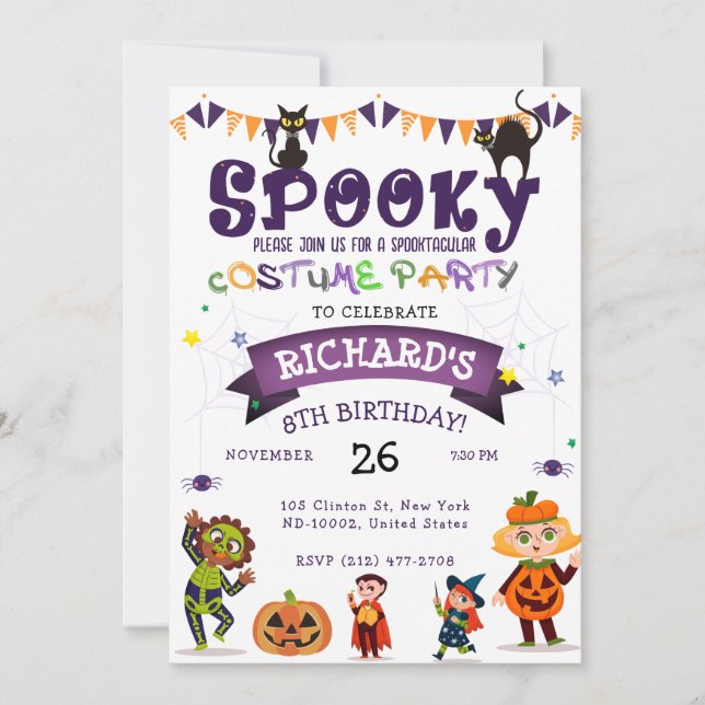Invitation Anniversaire de enfant du costume d'Halloween éffr (Devant)