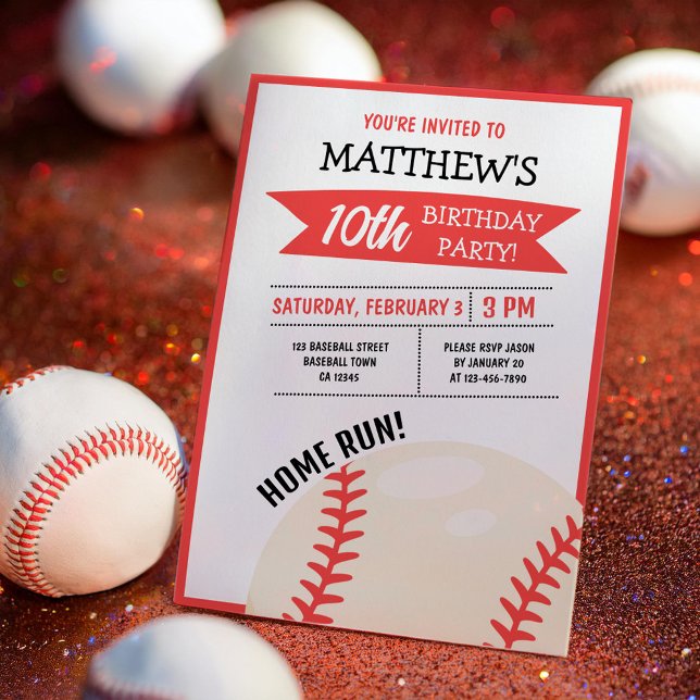 Invitation Anniversaire de enfant du ruban de baseball modern (Créateur téléchargé)