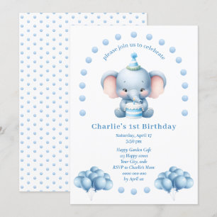 Invitation Anniversaire de enfant Eléphant bleu mignon