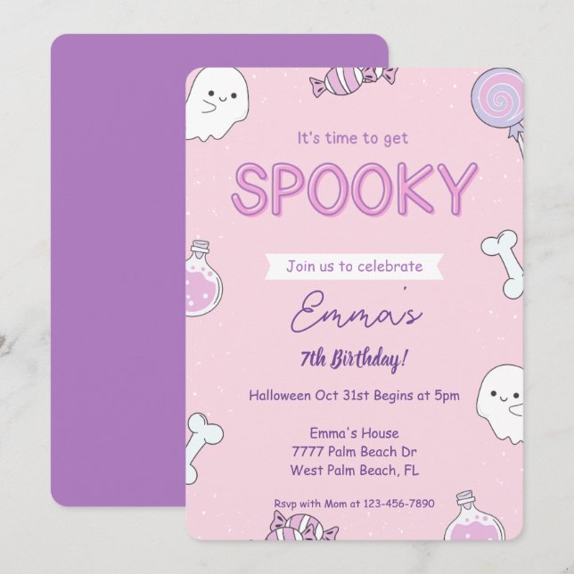 Invitation Anniversaire de enfant Girly Pink Hallo (Devant / Derrière)