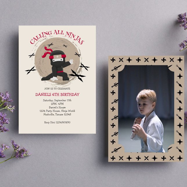 Invitation Anniversaire de enfant guerrier de Cute Ninja Phot (Photo Invitation)