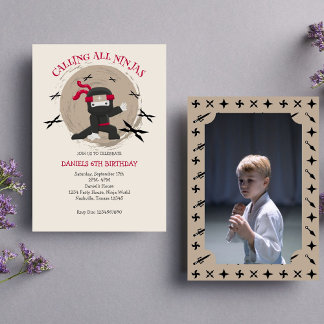 Invitation Anniversaire de enfant guerrier de Cute Ninja Phot