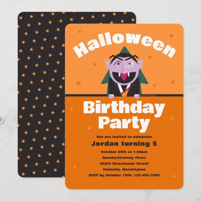 Invitation Anniversaire de enfant Halloween de la rue Sesame (Devant / Derrière)