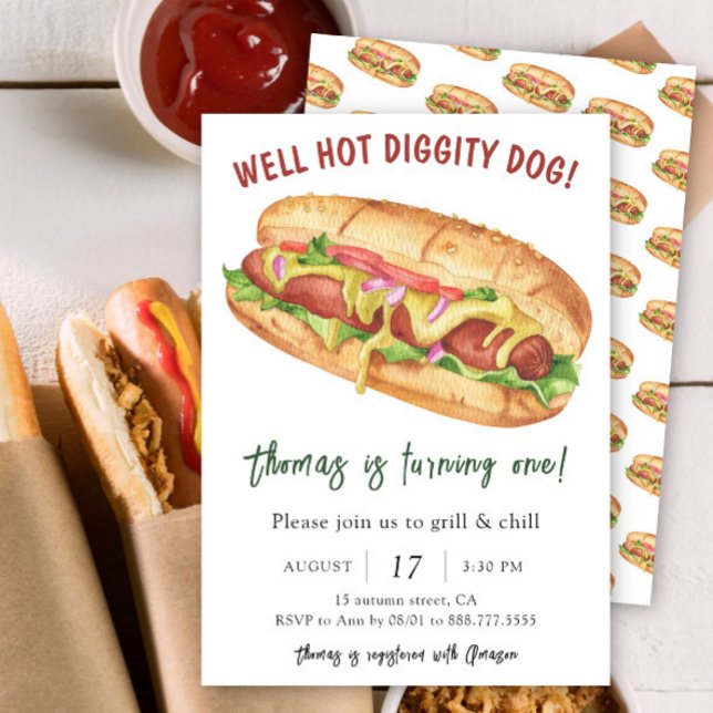 Invitation Anniversaire de enfant Hot Dog Watercolor (Créateur téléchargé)