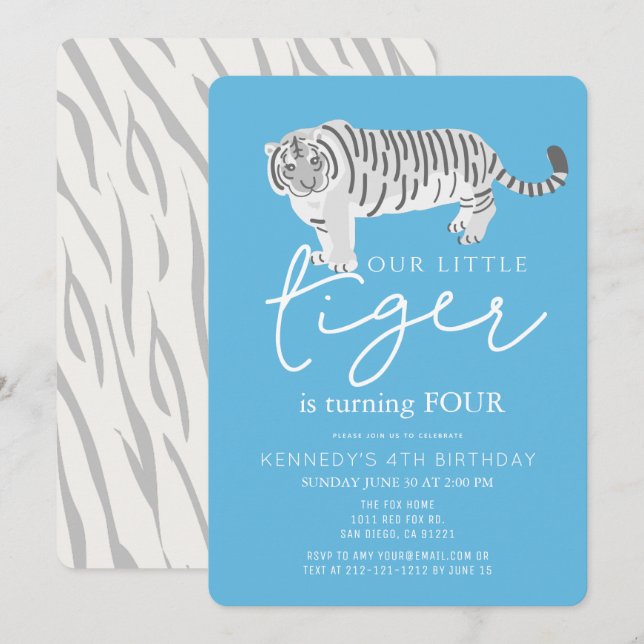 Invitation Anniversaire de enfant moderne Tiger Bl (Devant / Derrière)
