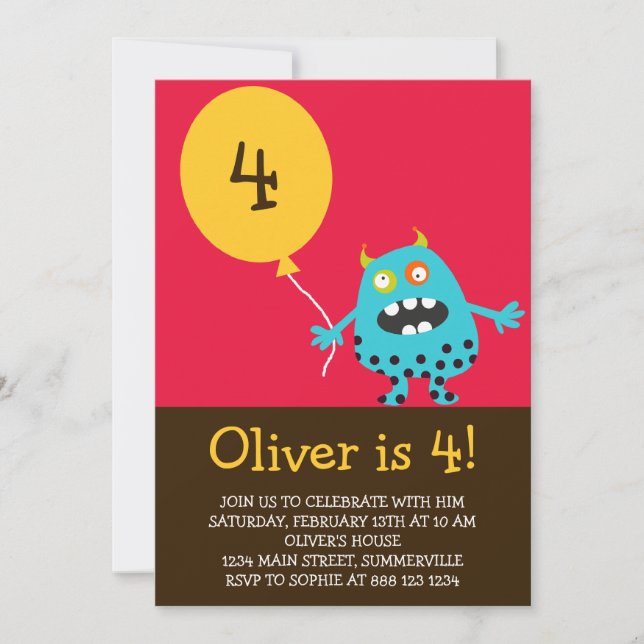 Invitation Anniversaire de enfant - Monstre Blue K (Devant)