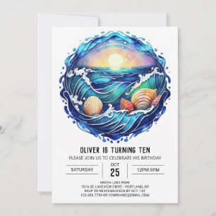 Invitation Anniversaire de enfant océanique moderne