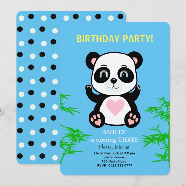 Invitation Anniversaire de enfant Panda Bear (Devant / Derrière)