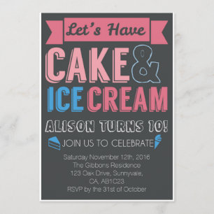 Invitation Anniversaire de enfant Party Cake Ice crème Invita