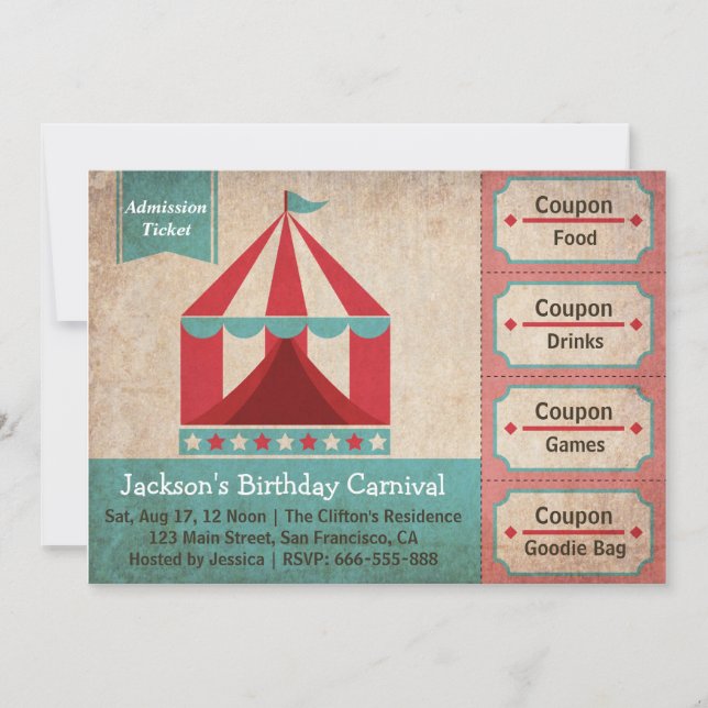 Invitation Anniversaire de enfant Party - Carnival Admission  (Devant)