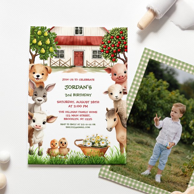 Invitation Anniversaire de enfant Party Farm Animaux pour gar (Créateur téléchargé)