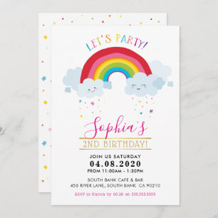 Invitation ANNIVERSAIRE DE ENFANT PARTY kawaii arc-en-ciel mi