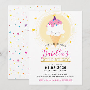 Invitation ANNIVERSAIRE DE ENFANT PARTY kawaii glaces cône ja