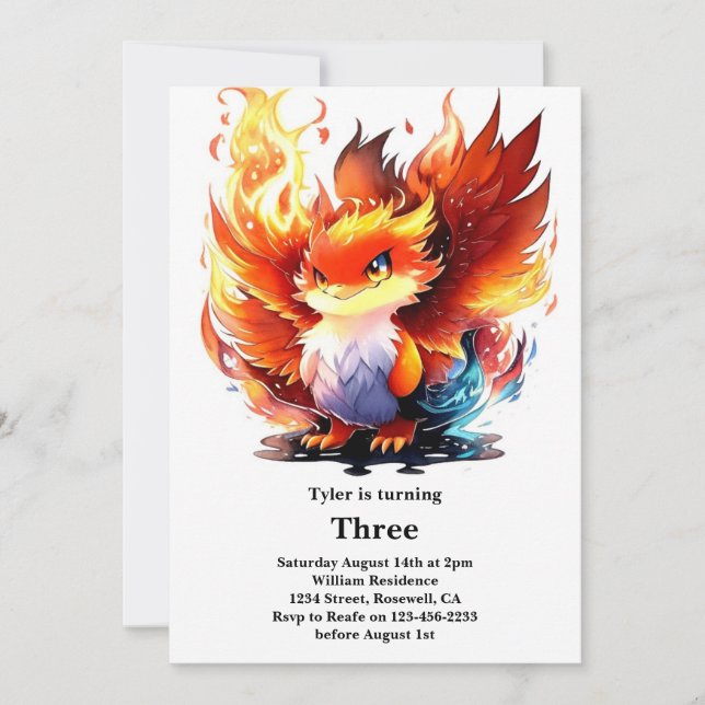 Invitation Anniversaire de enfant Phoenix (Devant)