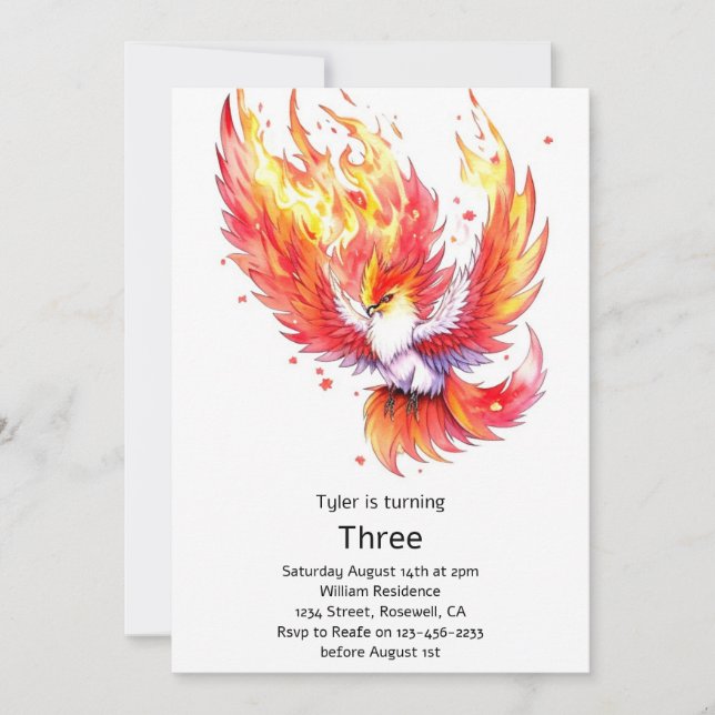 Invitation Anniversaire de enfant Phoenix (Devant)