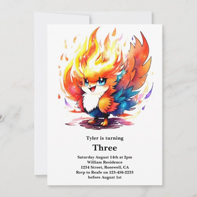 Invitation Anniversaire de enfant Phoenix (Devant)