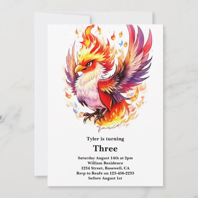Invitation Anniversaire de enfant Phoenix (Devant)