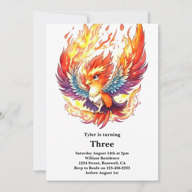 Invitation Anniversaire de enfant Phoenix (Devant)