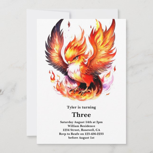 Invitation Anniversaire de enfant Phoenix (Devant)