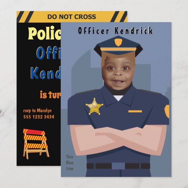 Invitation Anniversaire de enfant policier (Devant / Derrière)