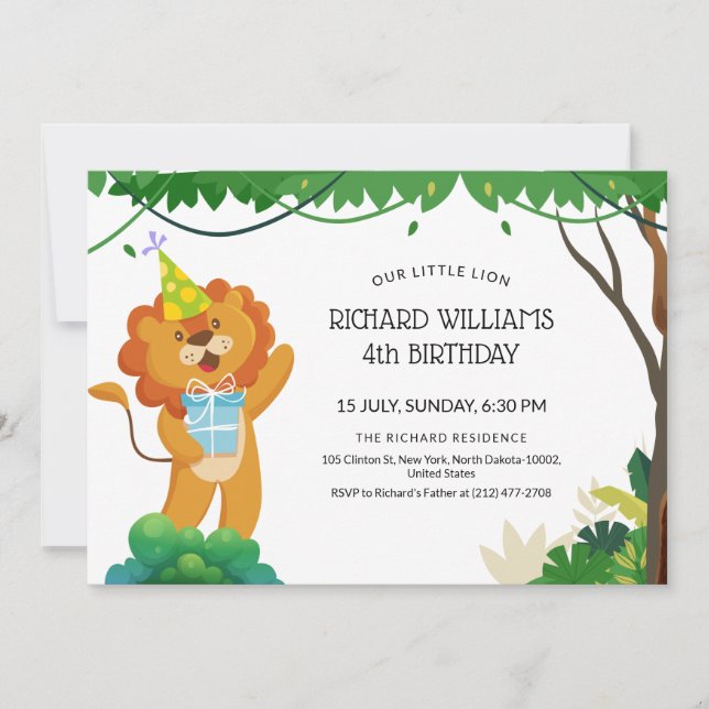 Invitation Anniversaire de enfant Pour Lion Thème Anniversair (Devant)