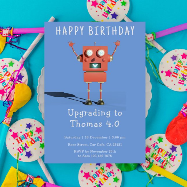 Invitation Anniversaire de enfant robot Red 3D (Créateur téléchargé)