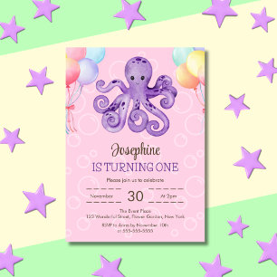 Invitation Anniversaire de enfant rose bulle de pieuvre
