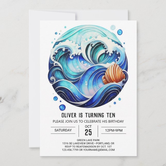 Invitation Anniversaire de enfant Sky Blue Waves (Devant)