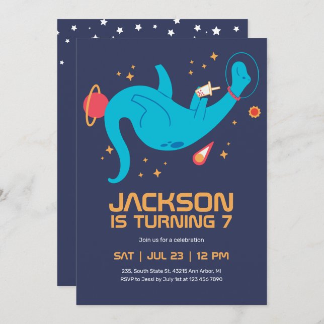 Invitation Anniversaire de enfant spatial de l'astronaute din (Devant / Derrière)