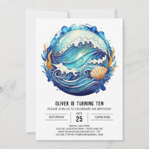 Invitation Anniversaire de enfant Vagues d'aquarelle marémotr