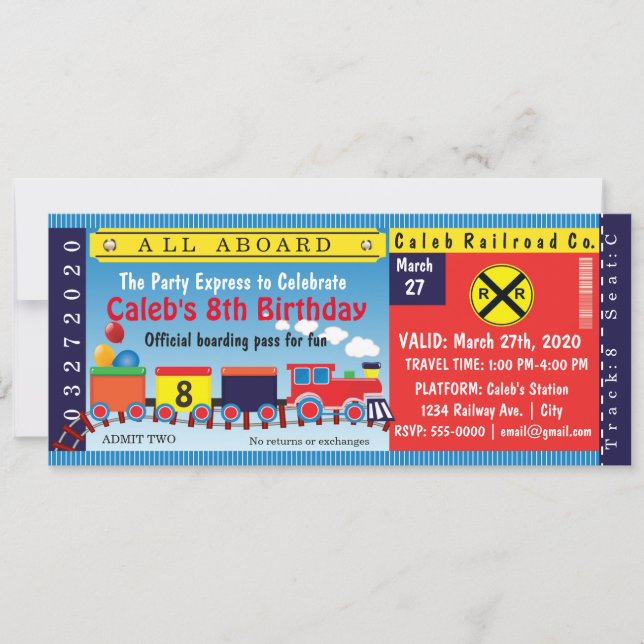Invitation Anniversaire de enfant Voyage Train Ticket Invitat (Devant)