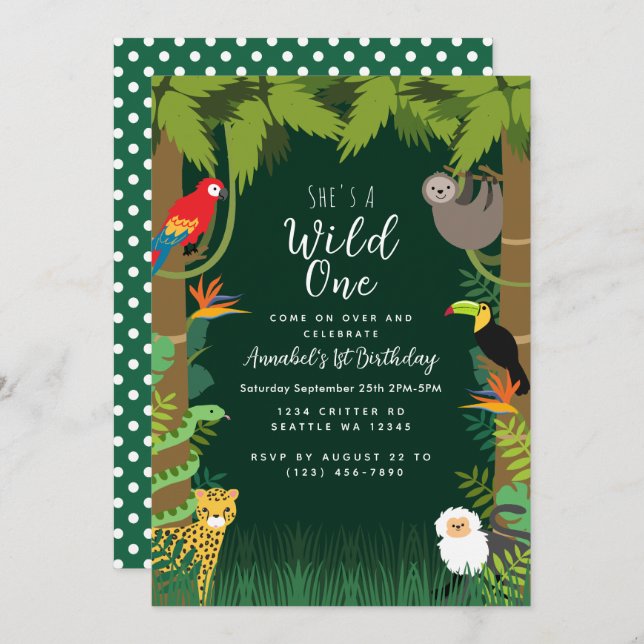 Invitation Anniversaire de enfant Wild One Jungle (Devant / Derrière)