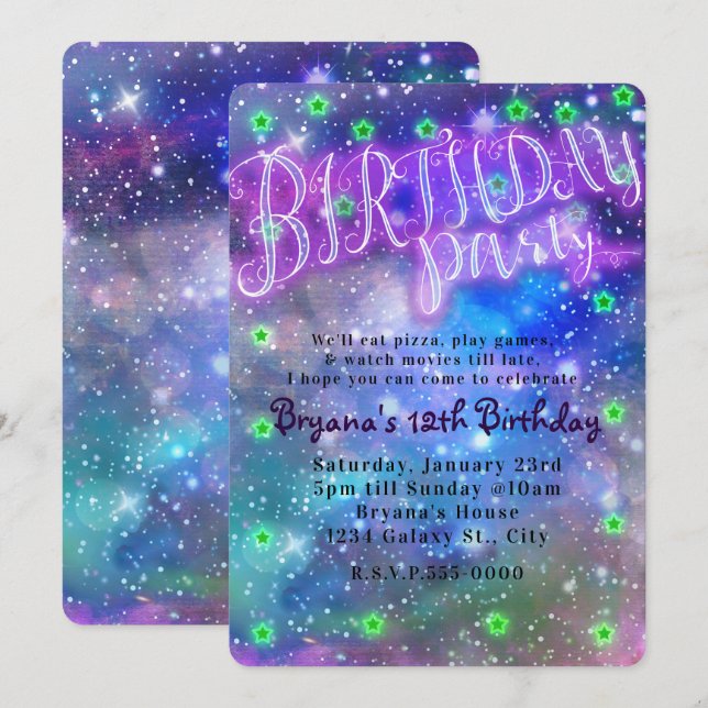 Invitation Anniversaire de fête de Slepover Espace de bois Ga (Devant / Derrière)