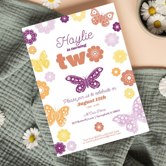 Invitation Anniversaire de fête Rétro Papillon Anniversaire (Retro Butterfly Birthday Invitation)