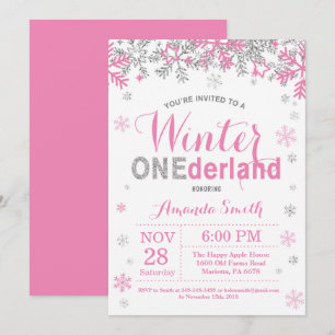 Invitation Anniversaire de fille argentée rose d'Onederland