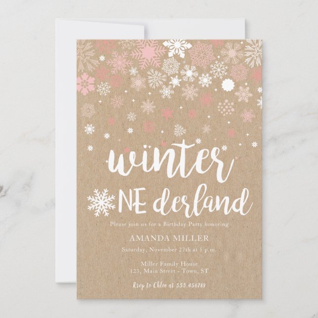 Invitation Anniversaire de fille de flocons de neige du pays (Devant)