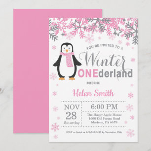 Invitation Anniversaire de fille de pingouin d'Onederland