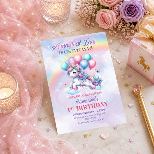 Invitation Anniversaire de fille licorne rose violet pastel m