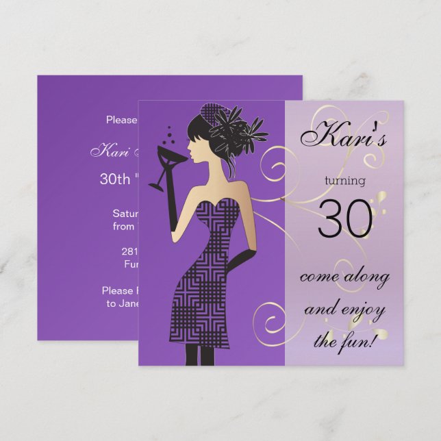 Invitation Anniversaire de fille ou enterrement de vie de jeu (Devant / Derrière)