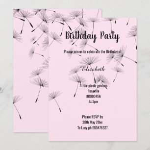 INVITATION ANNIVERSAIRE DE FLEURS DE DANDELION ROSE NOIR