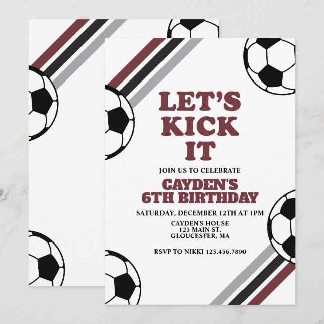 Invitation Anniversaire de foot Let's Kick It (Devant / Derrière)