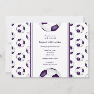 Invitation anniversaire de football de fille blanche violette