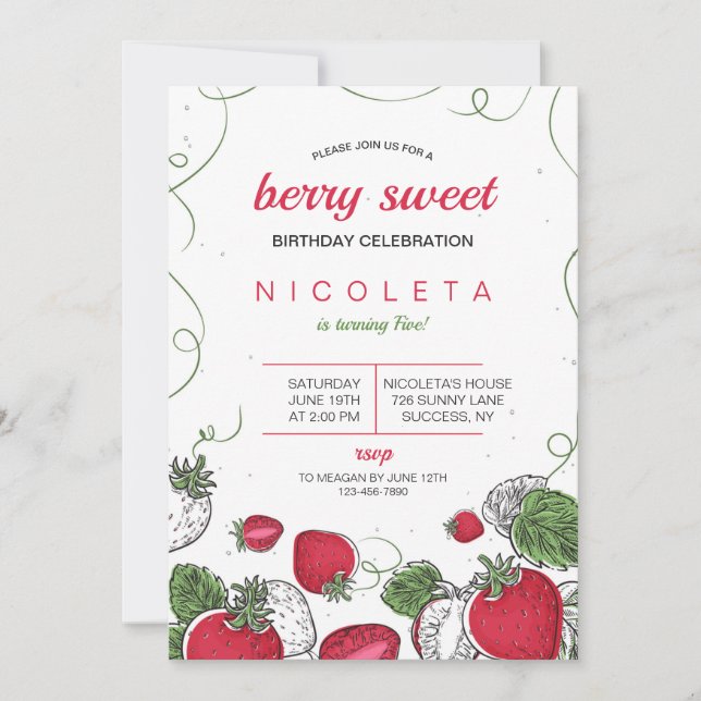 Invitation Anniversaire de fraises (Devant)