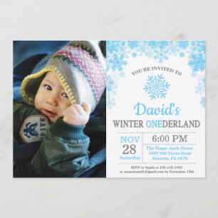 Invitation Anniversaire de garçon bleu de flocon de neige