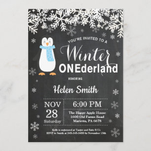 Invitation Anniversaire de garçon de pingouin d'Onederland