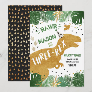 Invitation Anniversaire de garçon d'or de Three-Rex T-Rex